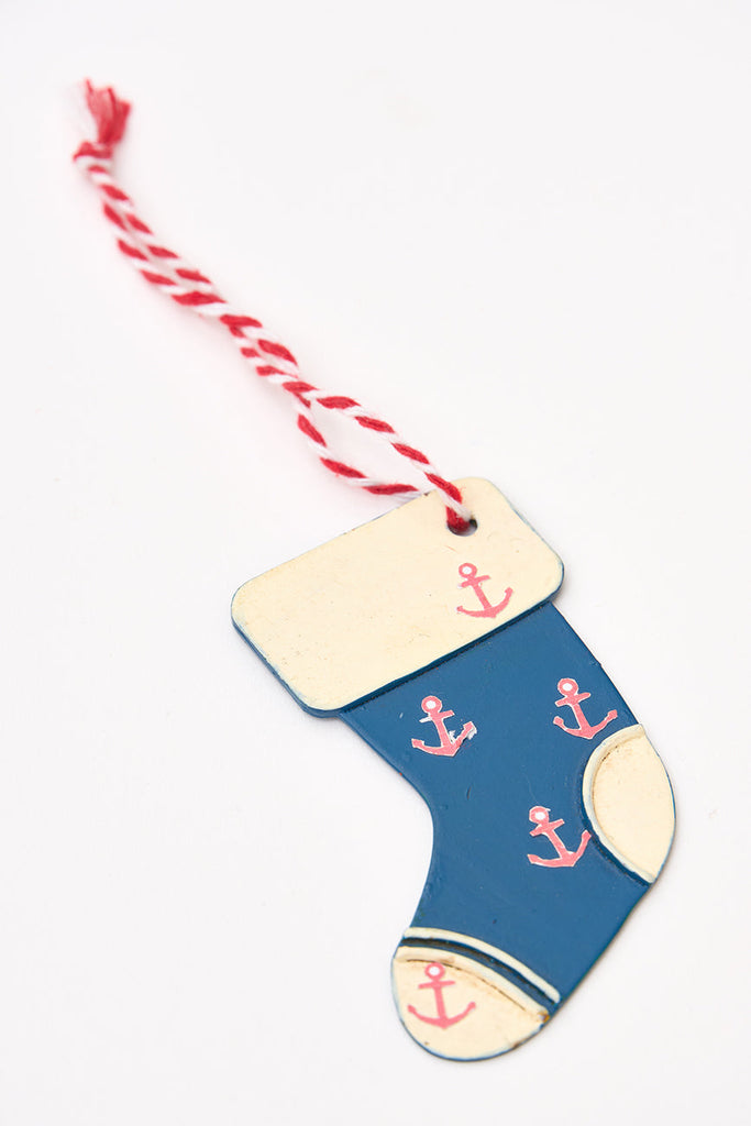 Colgante navideño calcetín con anclas en metal