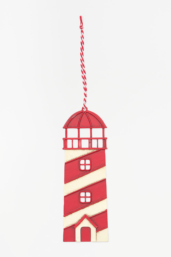 Colgante de navidad faro rojo en metal - Decoración náutica navidad