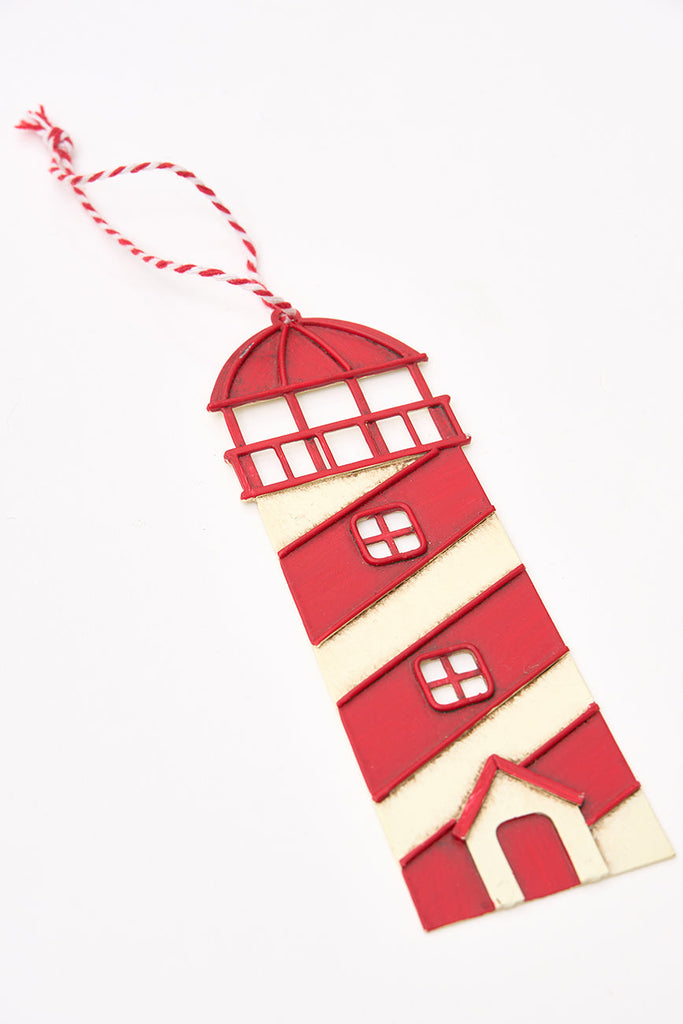 Colgante de navidad faro rojo en metal - Decoración náutica navidad