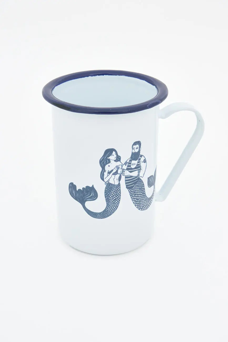 Mug largo en metal esmaltado alto con motivo sirenas