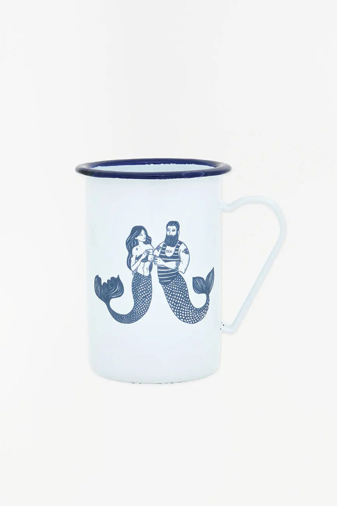 Mug largo en metal esmaltado alto con motivo sirenas