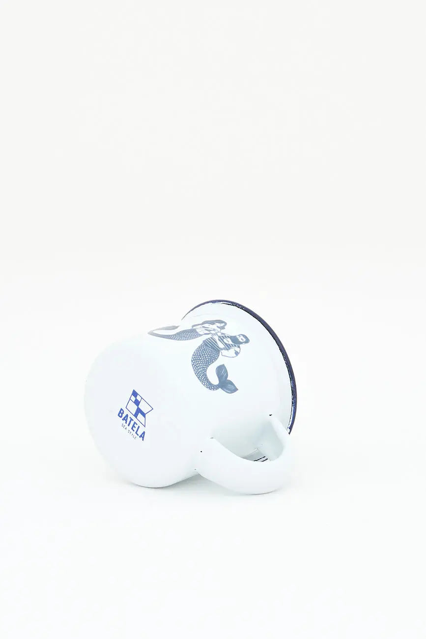 Mini mug à motif de sirènes bleues, en métal émaillé blanc