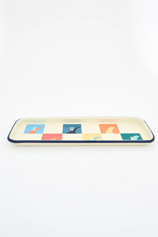 Bandeja con motivos surf en metal esmaltado