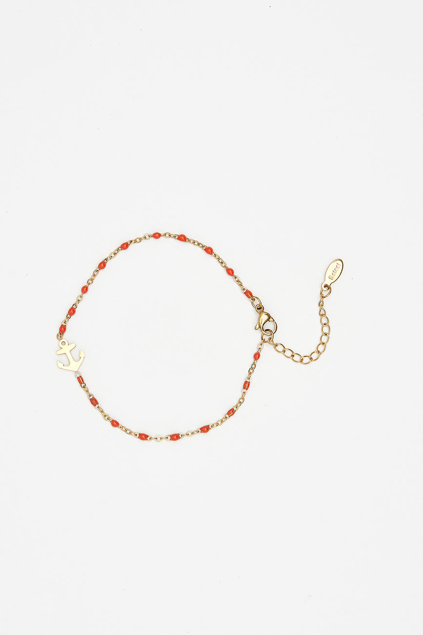 Stainless steel bracelet with red stones and anchor