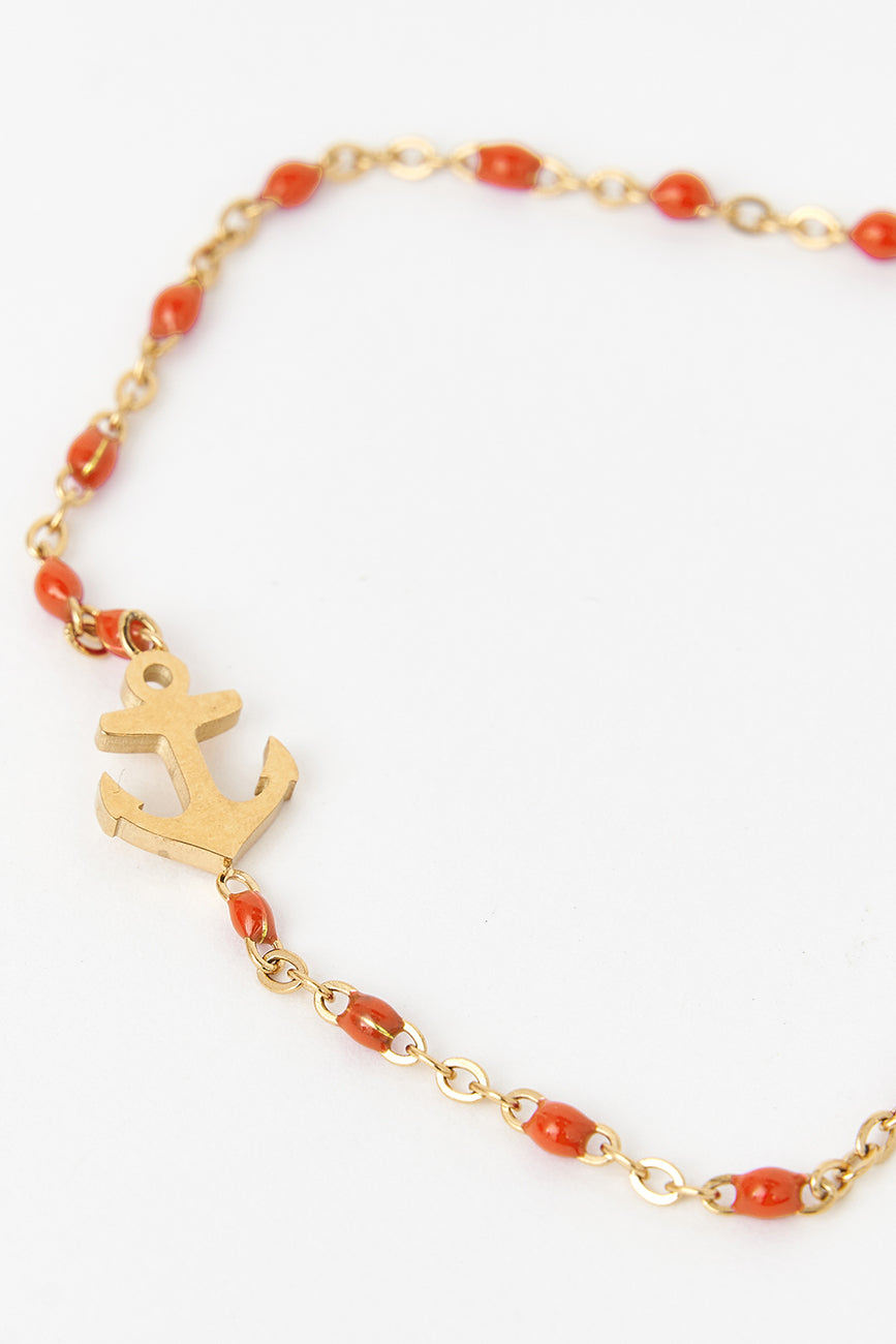 Stainless steel bracelet with red stones and anchor