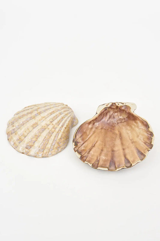 Set of 2 scallop shell-shaped plates or bowls