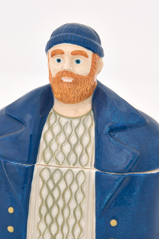 Blue fisherman ceramic box 12 cm