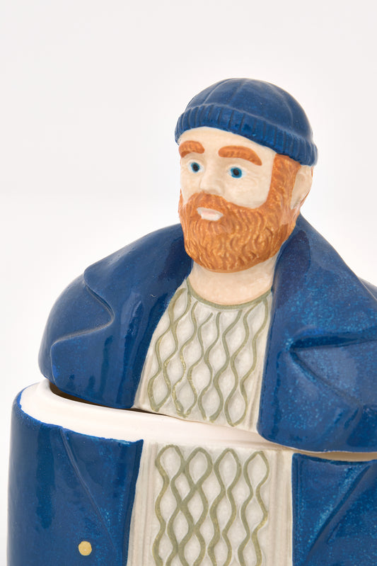 Blue fisherman ceramic box 12 cm