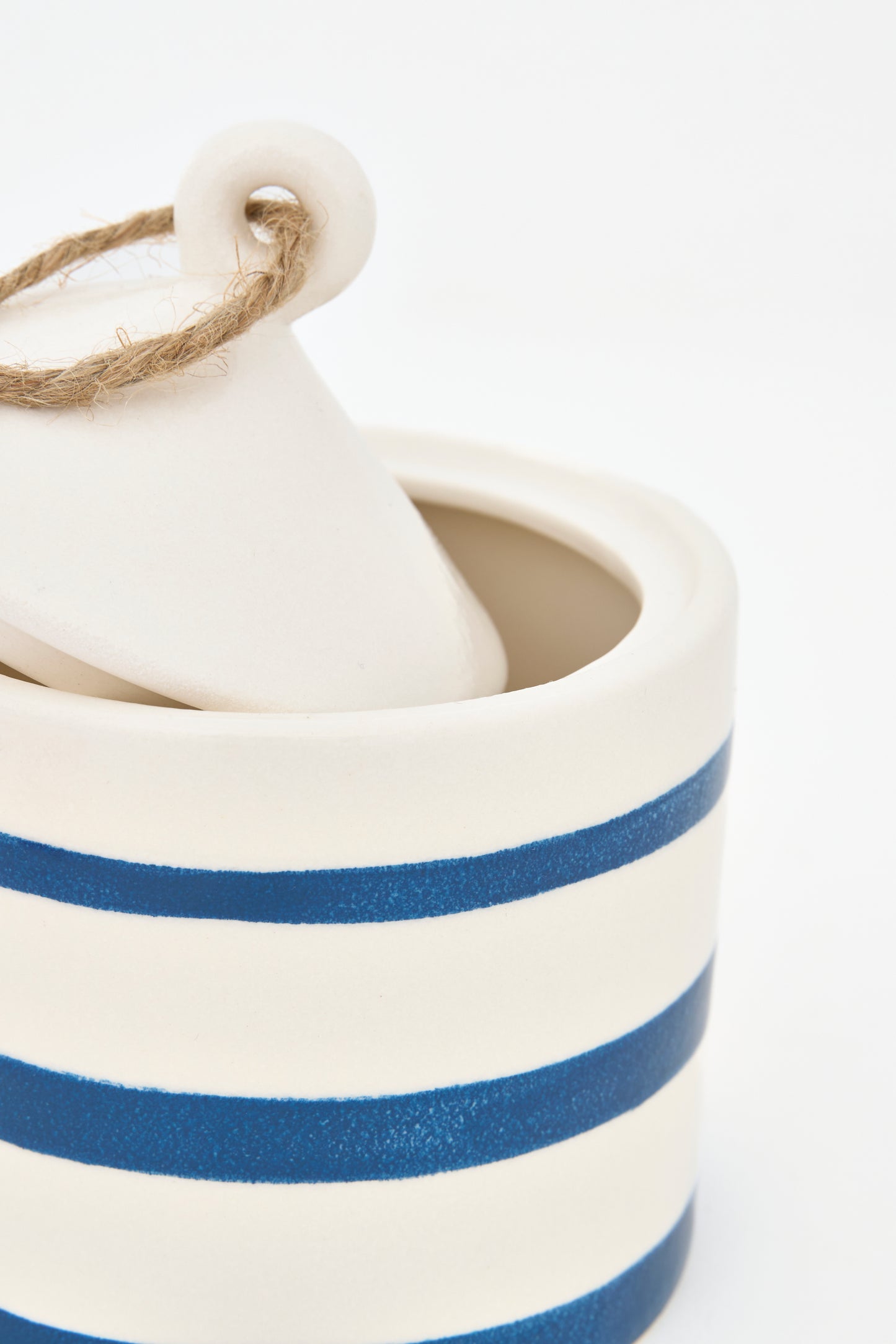 Stoneware jar with nautical stripes