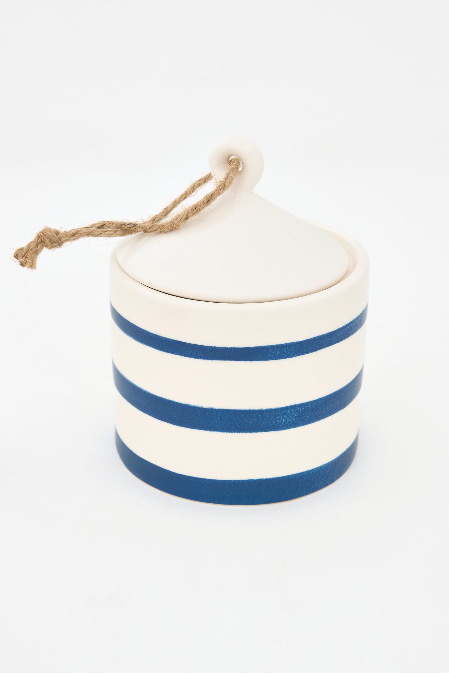 Stoneware jar with nautical stripes