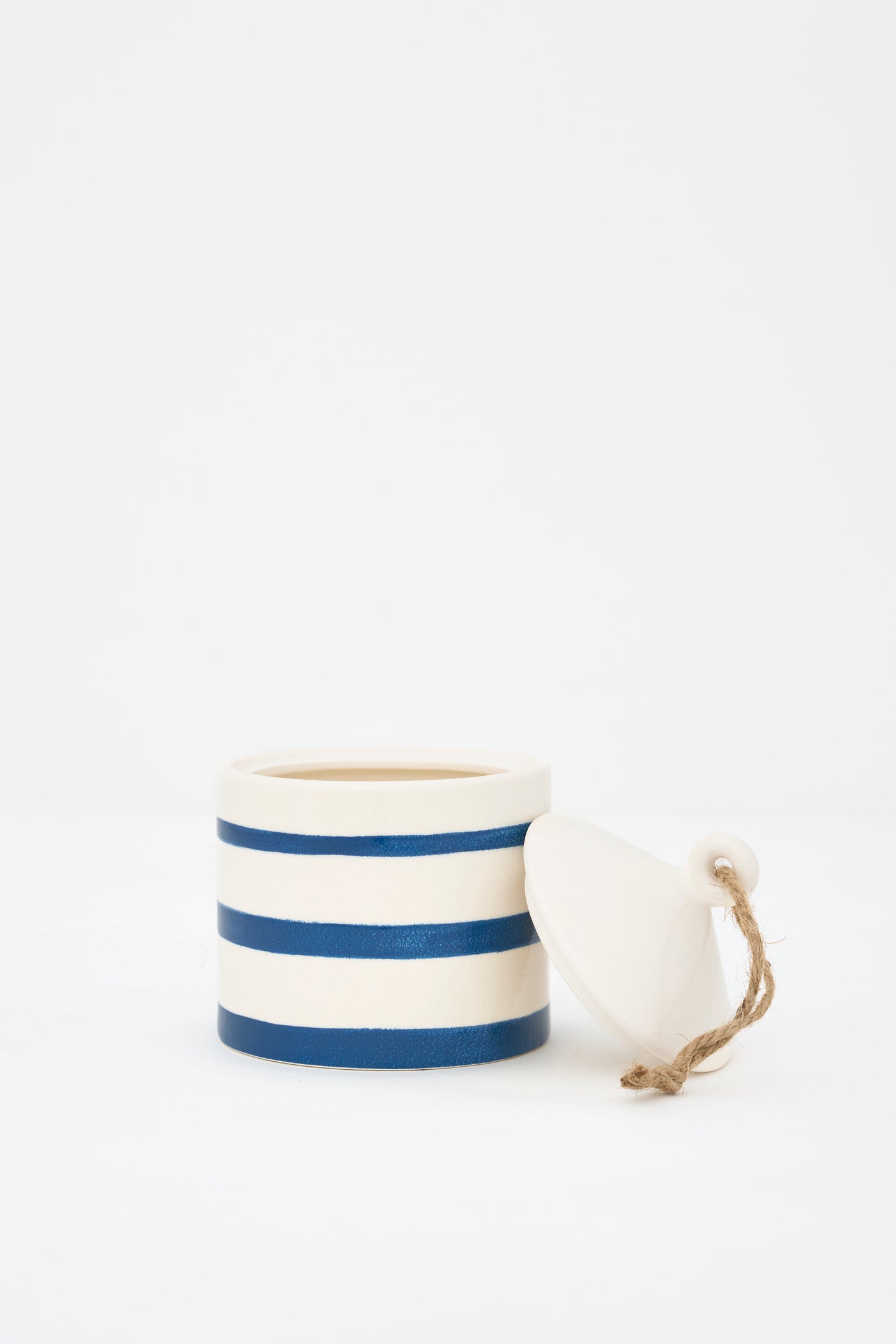 Stoneware jar with nautical stripes