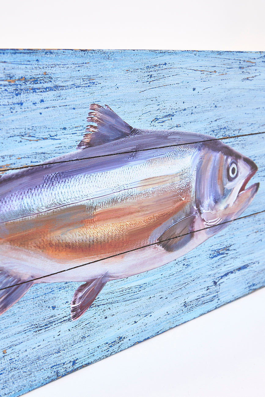 Wooden nautical picture with fish