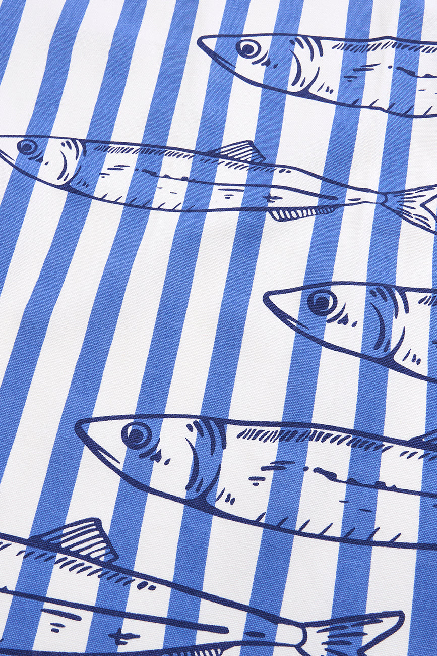 Delantal de algodón a rayas con peces serigrafiados