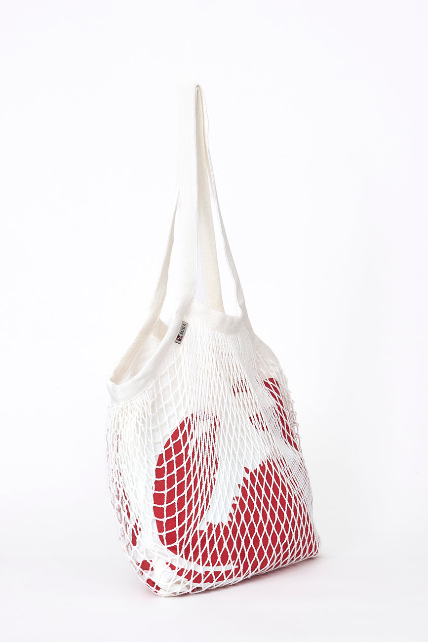 Bolso de red con cangrejo serigrafiado en forro interior