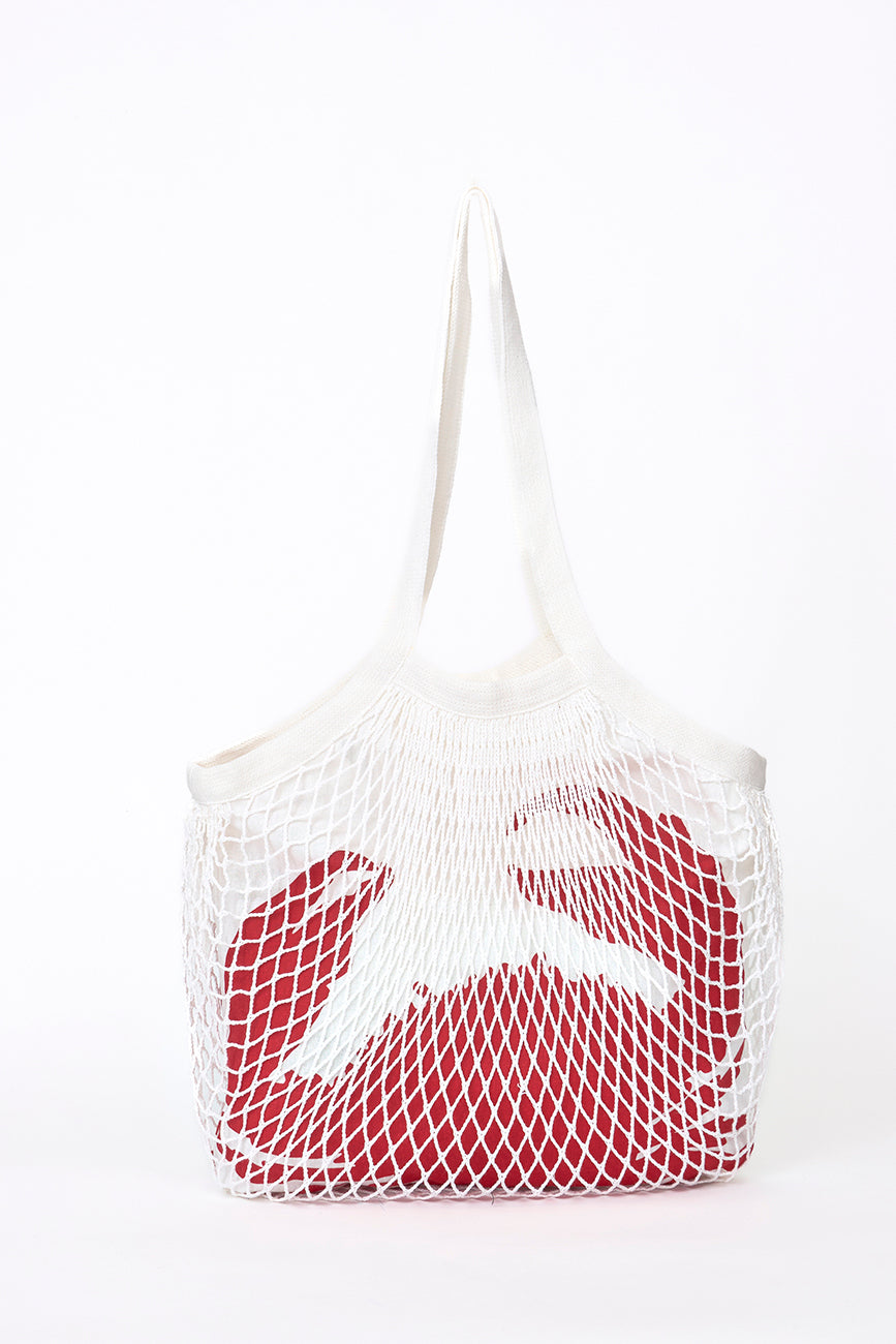 Bolso de red con cangrejo serigrafiado en forro interior
