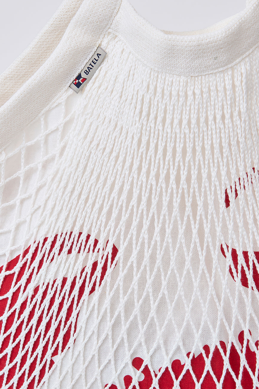 Bolso de red con cangrejo serigrafiado en forro interior