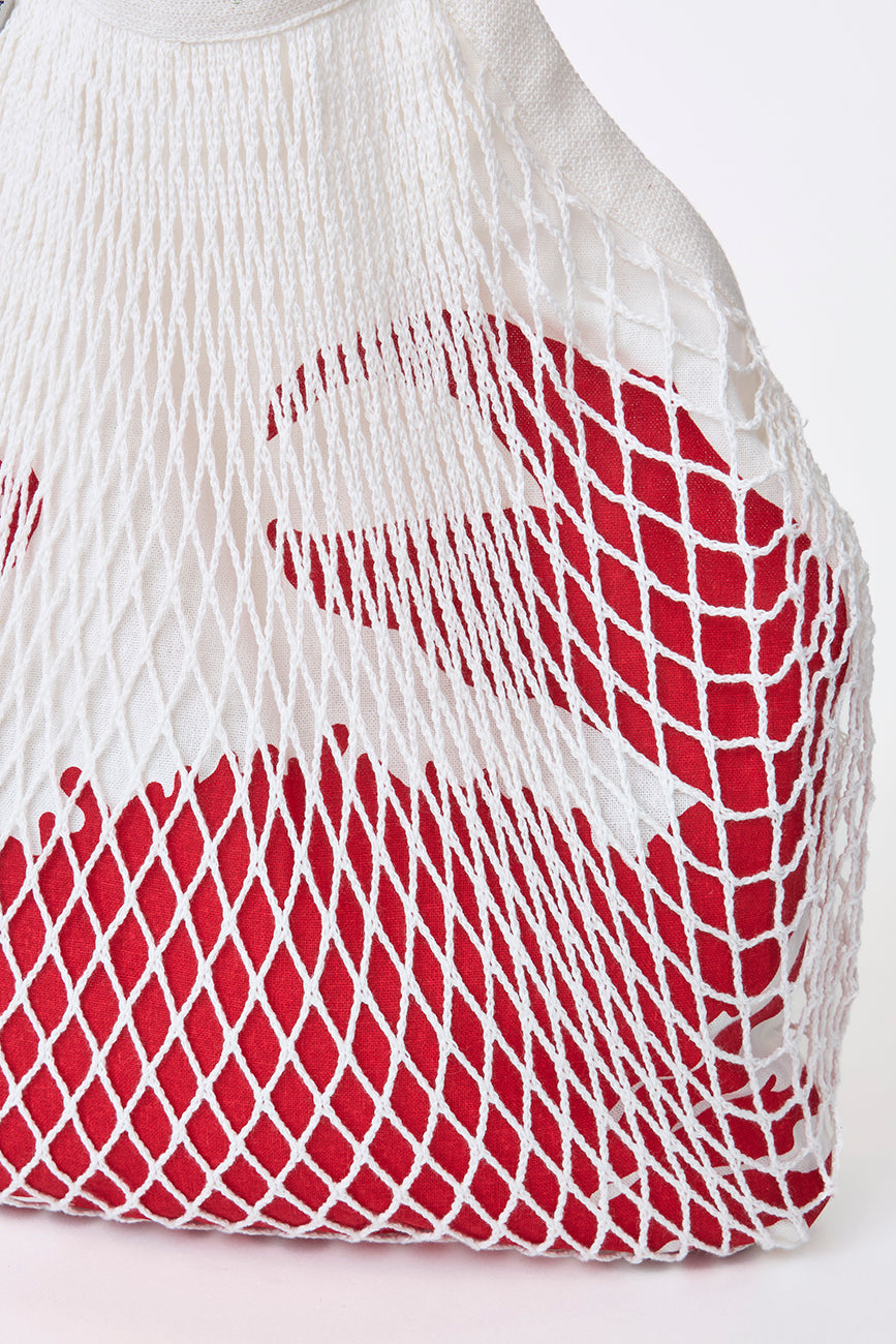 Bolso de red con cangrejo serigrafiado en forro interior