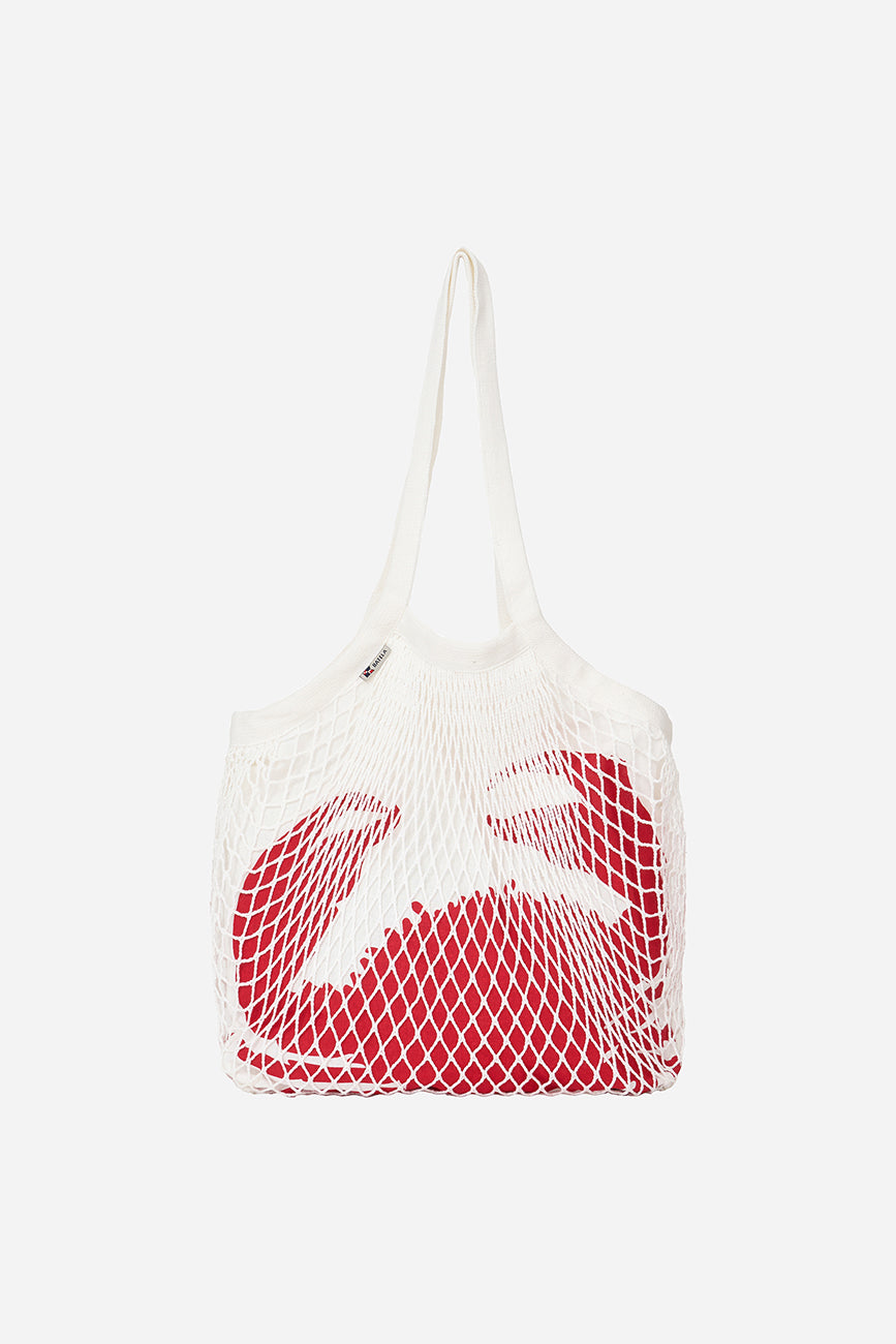 Bolso de red con cangrejo serigrafiado en forro interior