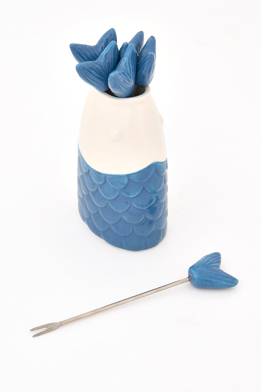 Cocktail forks with fish-shaped stand