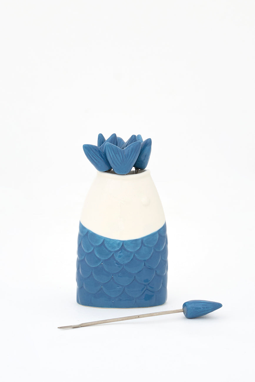 Cocktail forks with fish-shaped stand