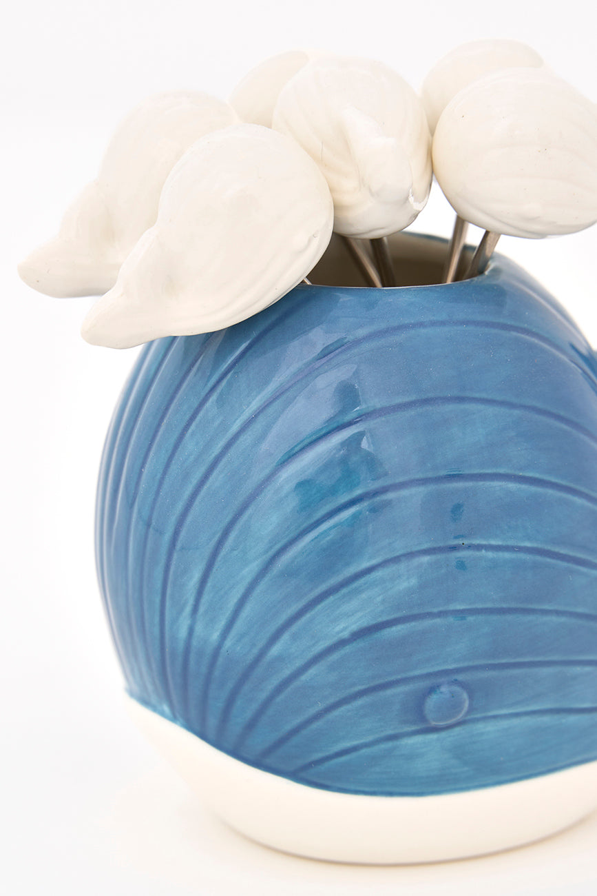 Cocktail forks with whale-shaped stand