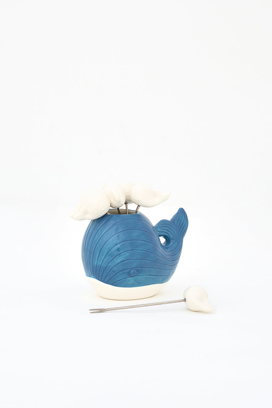 Cocktail forks with whale-shaped stand