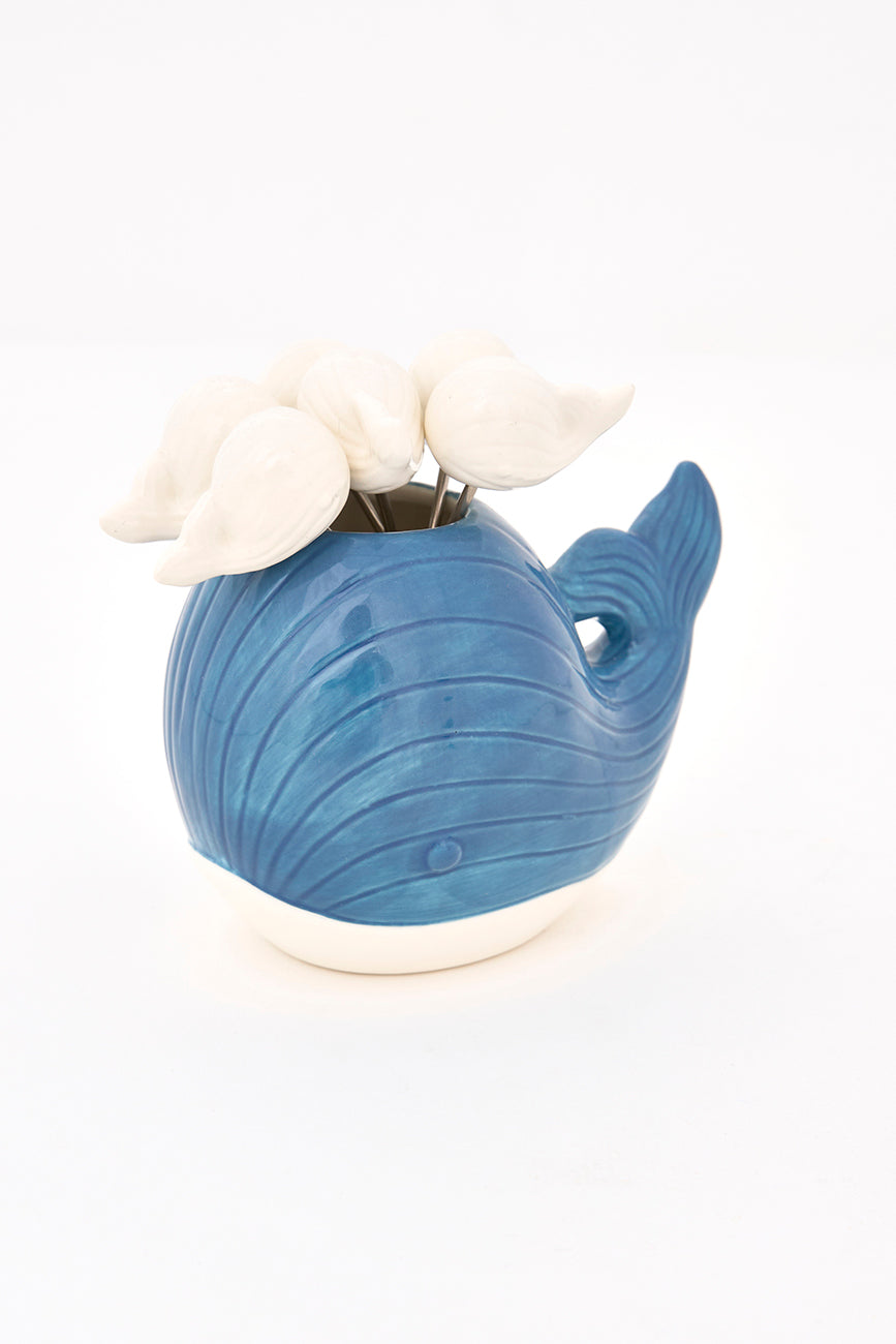 Cocktail forks with whale-shaped stand