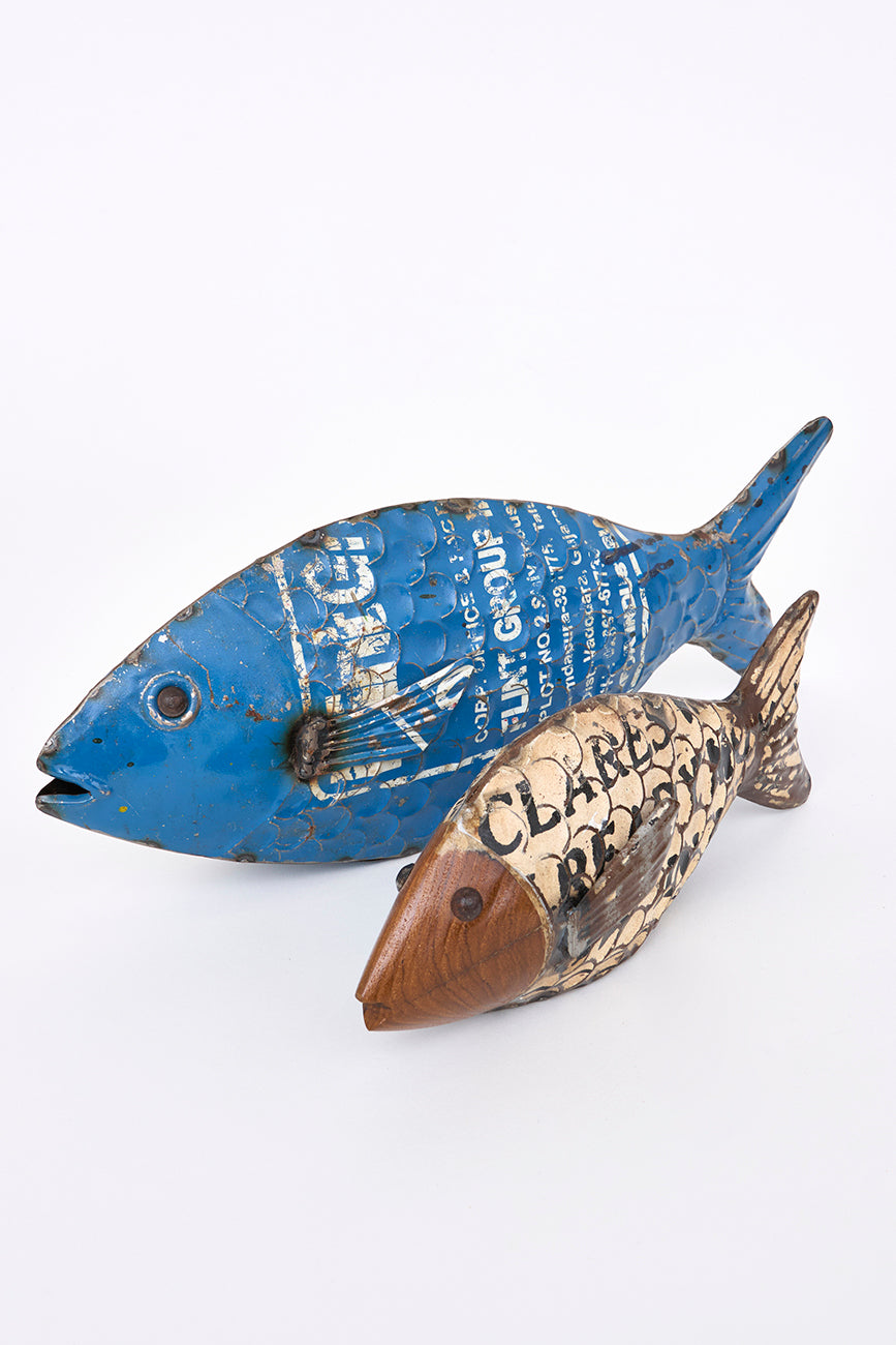 Decorative fish made of recycled metal