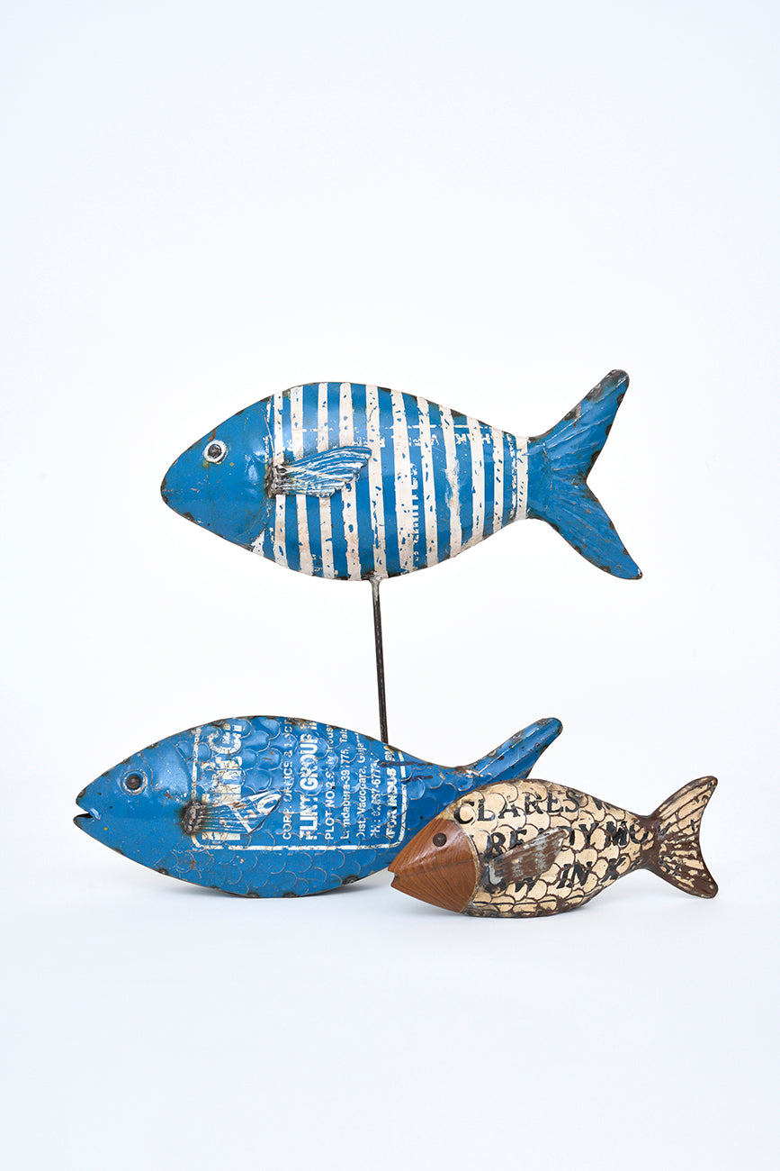 Decorative fish made of recycled metal