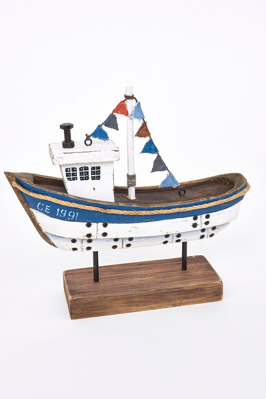 Barco decorativo de madera con base