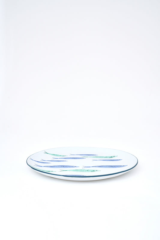 Plato grande de gres con banco de peces