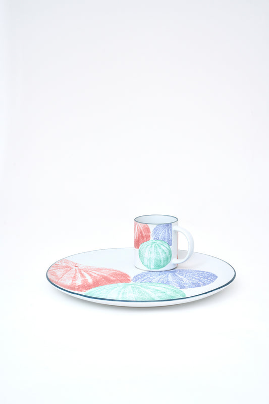 Plato grande de gres con erizo de mar