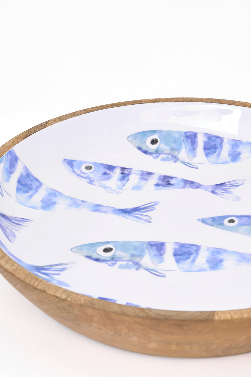 Bol grande de madera banco de peces