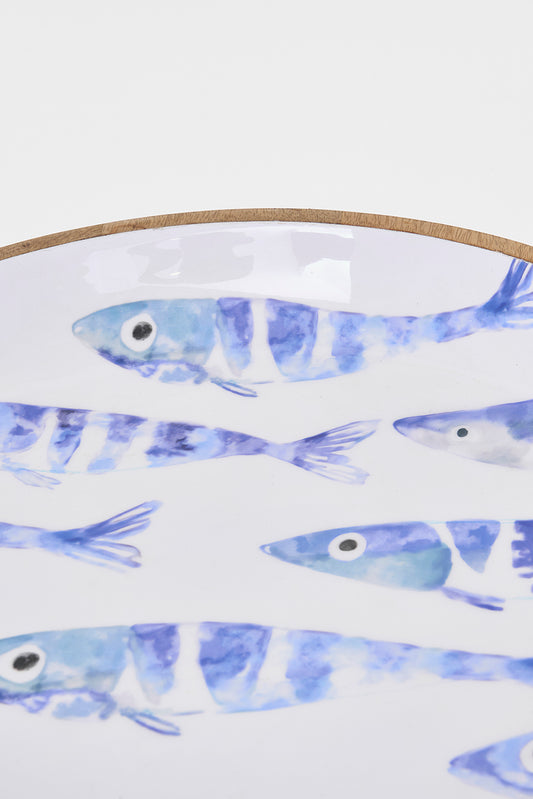 Bol grande de madera banco de peces