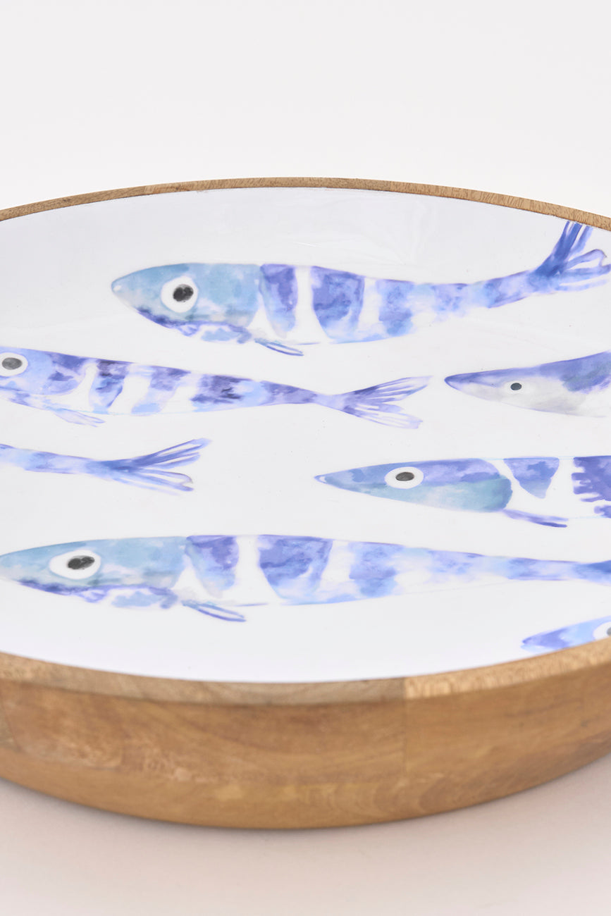 Bol grande de madera banco de peces