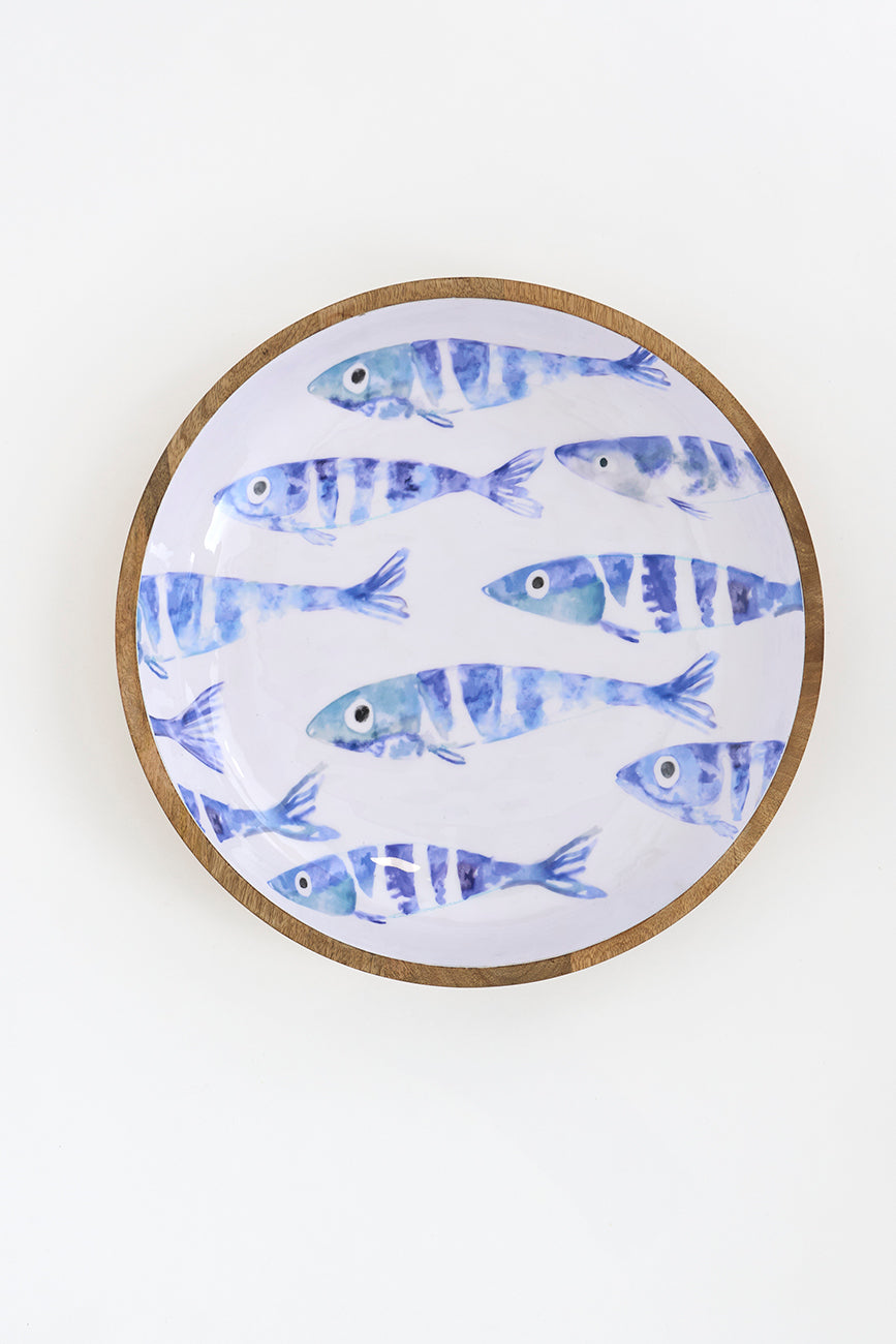 Bol grande de madera banco de peces