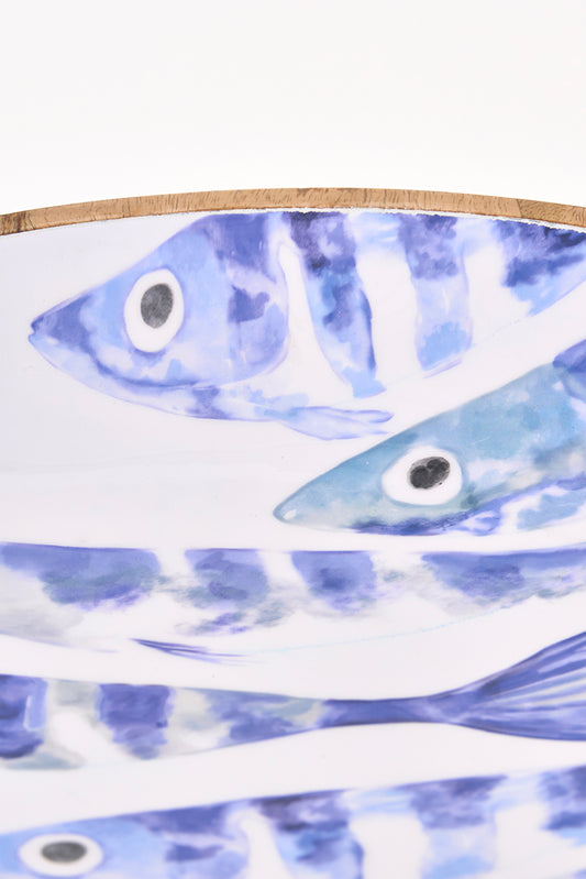 Bol mediano de madera banco de peces