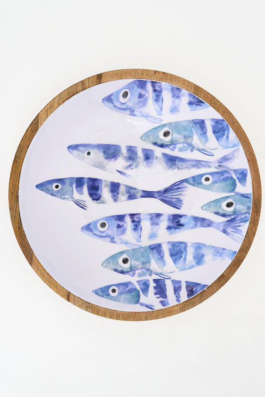 Bol mediano de madera banco de peces