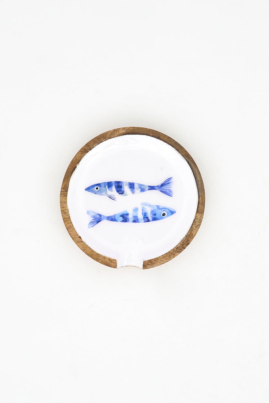 Posacuchara de madera esmaltada con peces