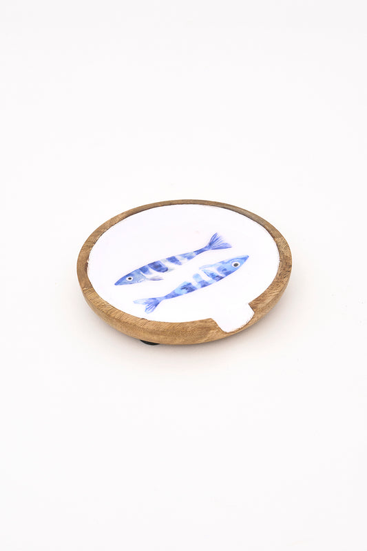 Posacuchara de madera esmaltada con peces