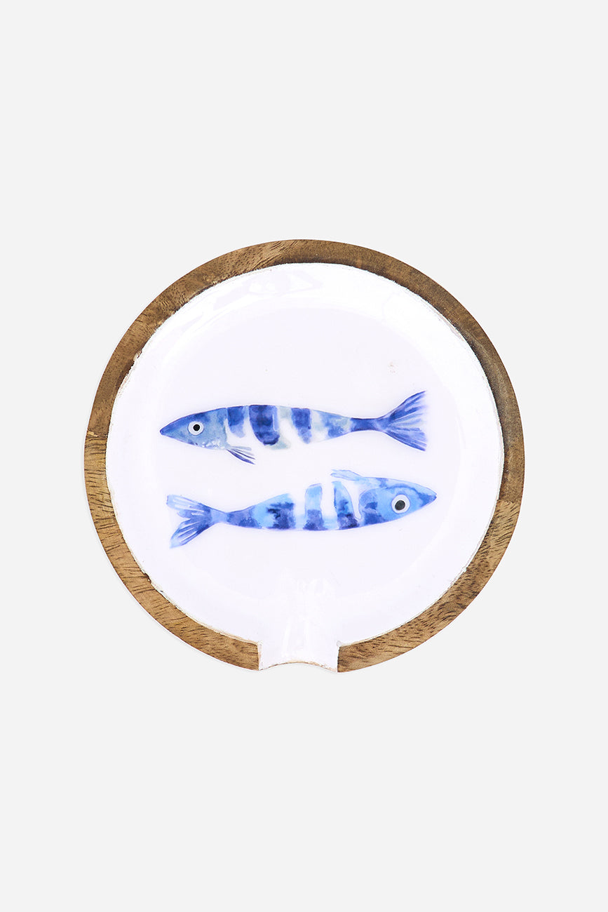 Posacuchara de madera esmaltada con peces