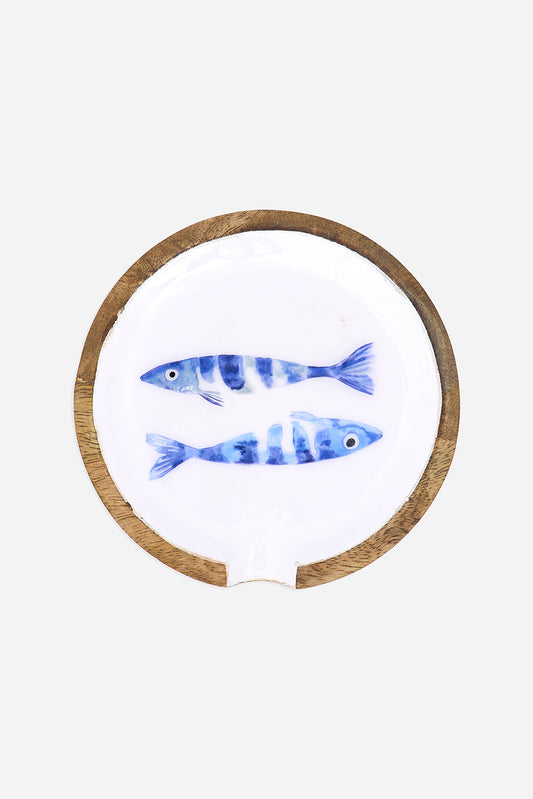 Posacuchara de madera esmaltada con peces