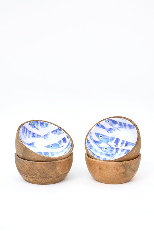 Set de 4 boles pequeños de madera esmaltada con peces