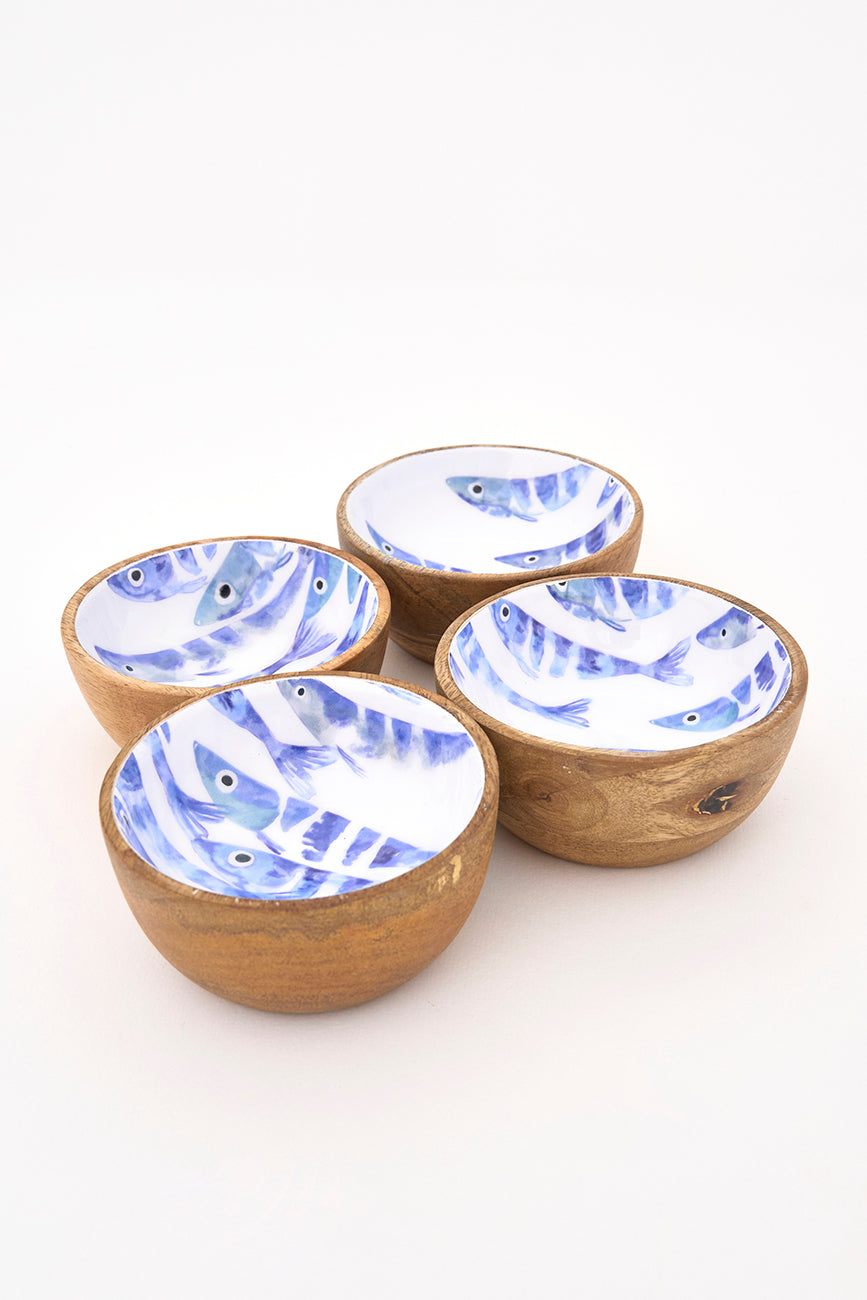 Set de 4 boles pequeños de madera esmaltada con peces