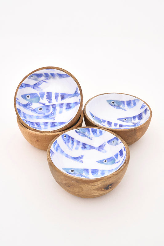 Set de 4 boles pequeños de madera esmaltada con peces