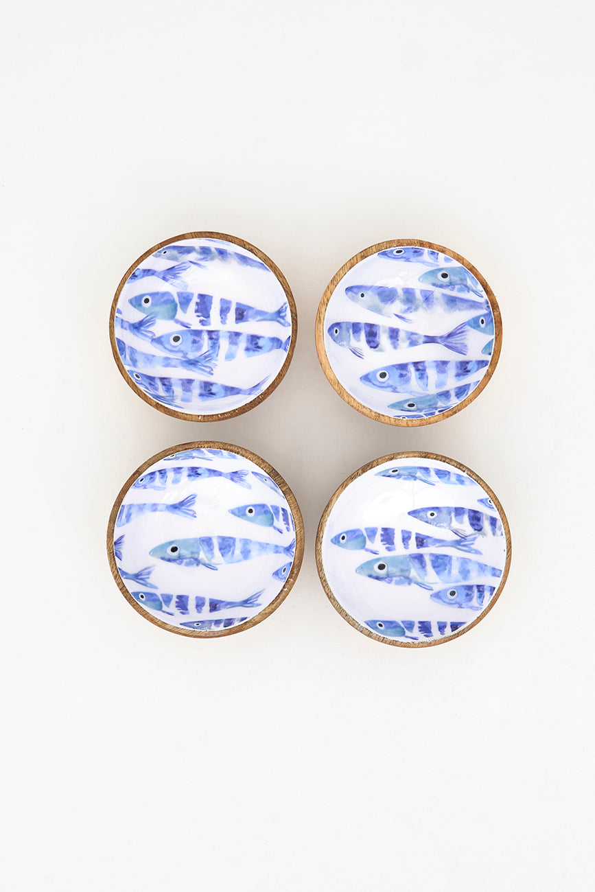 Set de 4 boles pequeños de madera esmaltada con peces