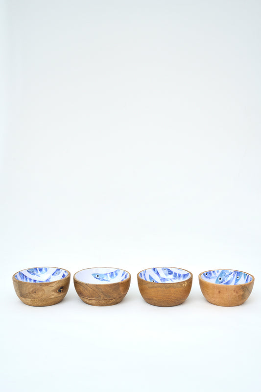 Set de 4 boles pequeños de madera esmaltada con peces