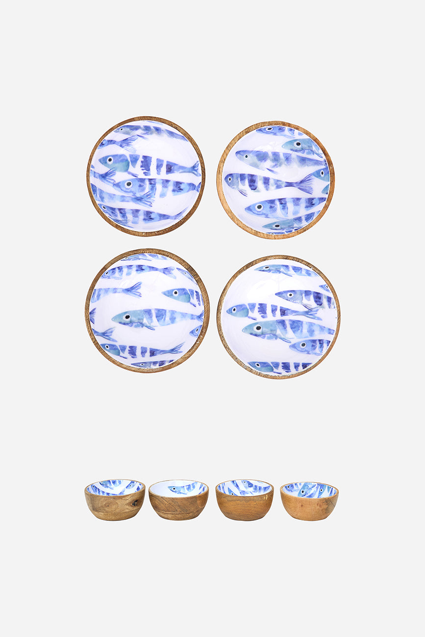 Set de 4 boles pequeños de madera esmaltada con peces