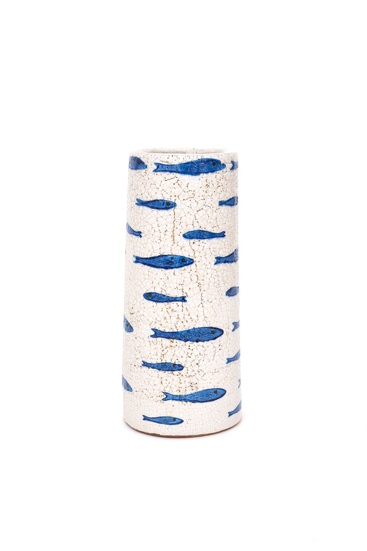 Vasija de terracota con peces pintados