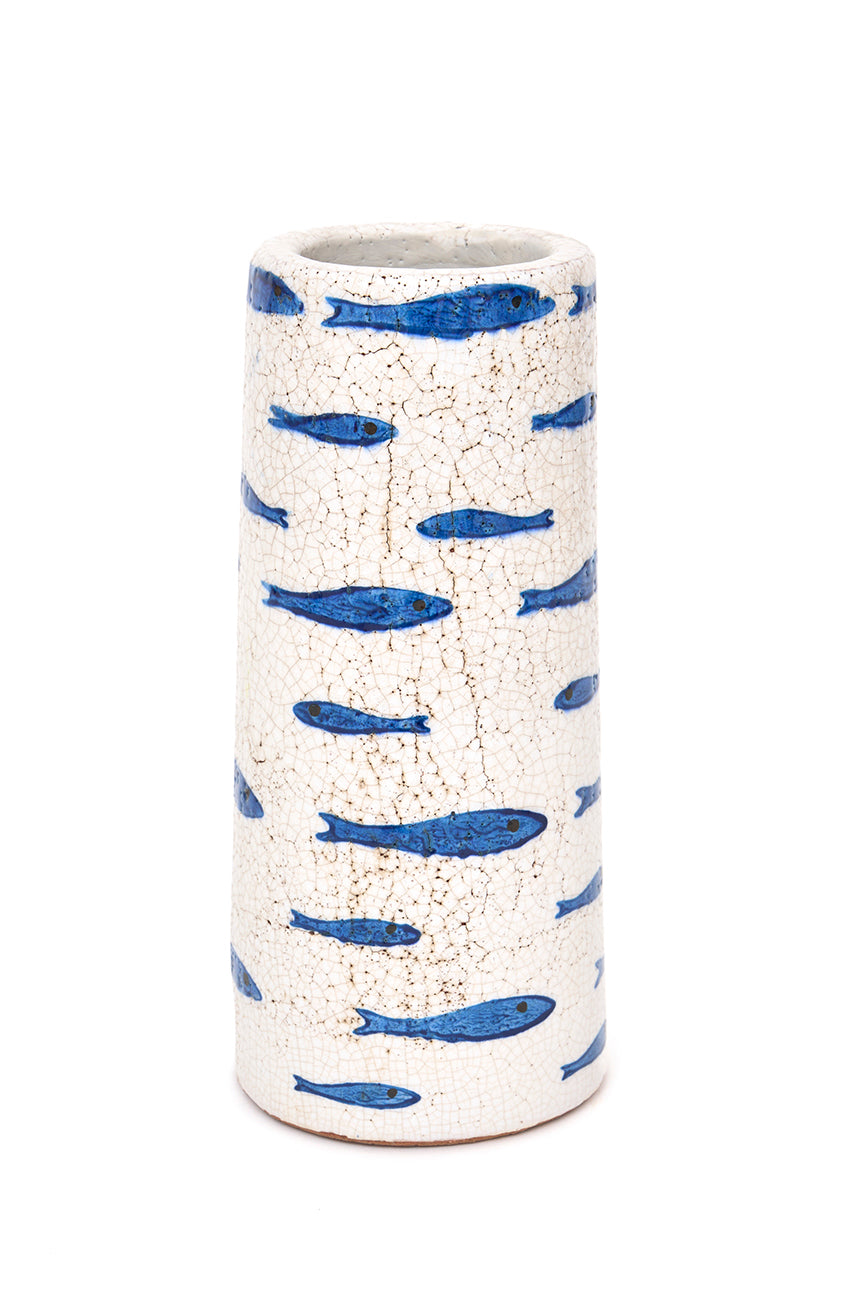 Vasija de terracota con peces pintados